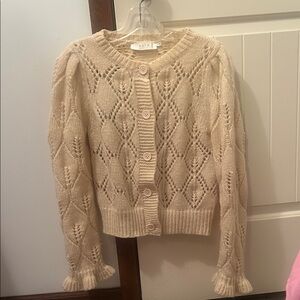 Astr Cream Openwork Diamond Lace Button-Up Cardigan